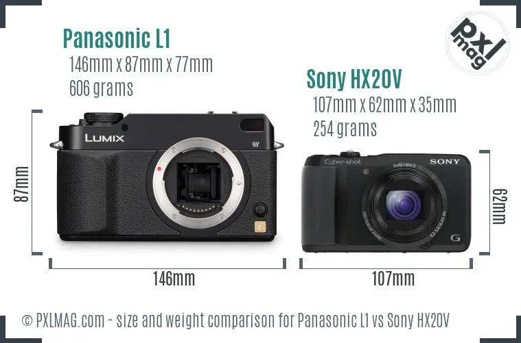 Panasonic L1 vs Sony HX20V size comparison