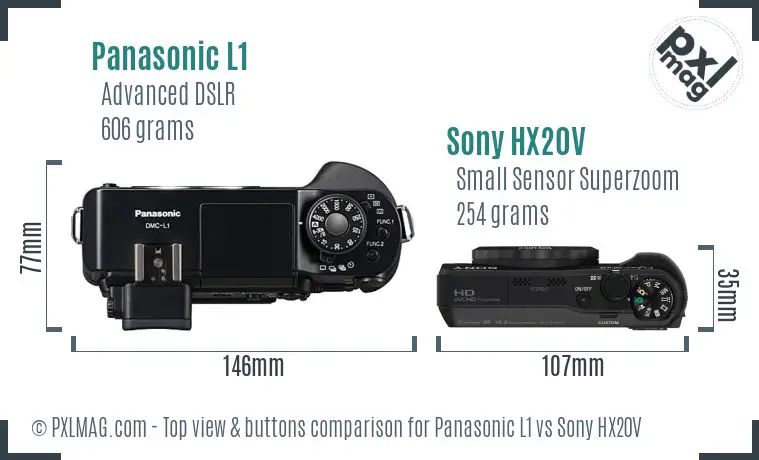 Panasonic L1 vs Sony HX20V top view buttons comparison