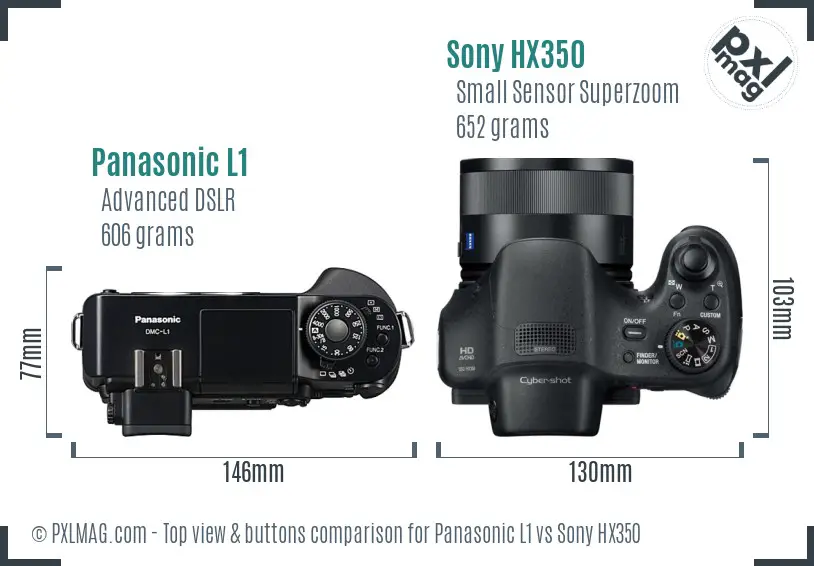 Panasonic L1 vs Sony HX350 top view buttons comparison