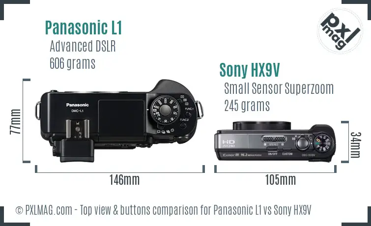 Panasonic L1 vs Sony HX9V top view buttons comparison