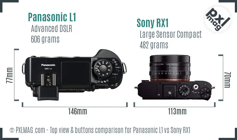 Panasonic L1 vs Sony RX1 top view buttons comparison