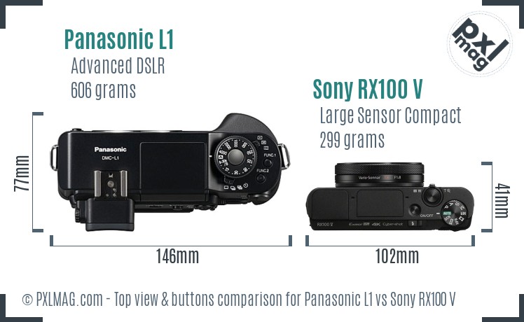 Panasonic L1 vs Sony RX100 V top view buttons comparison