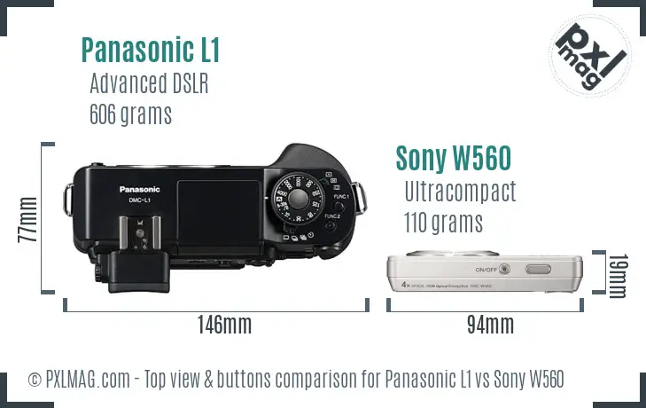 Panasonic L1 vs Sony W560 top view buttons comparison Panasonic L1 vs Sony W560 top view buttons comparison