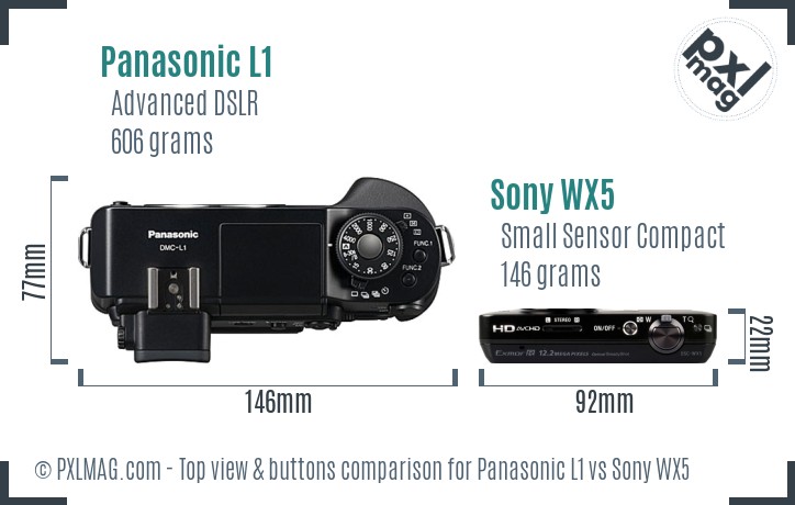 Panasonic L1 vs Sony WX5 top view buttons comparison