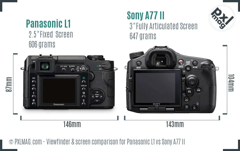 Panasonic L1 vs Sony A77 II Screen and Viewfinder comparison