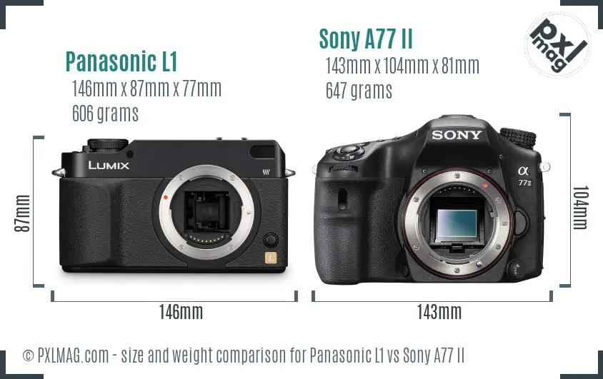Panasonic L1 vs Sony A77 II size comparison