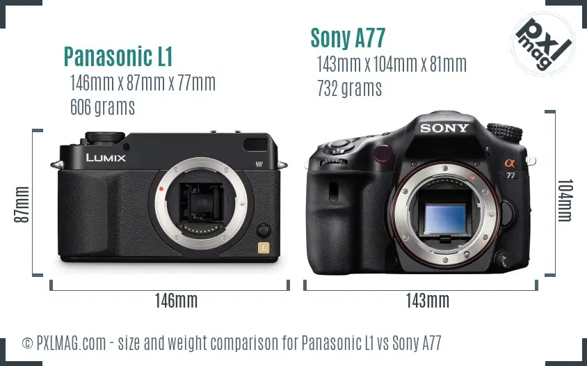 Panasonic L1 vs Sony A77 size comparison