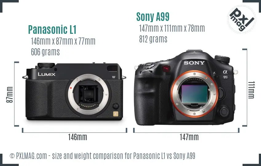 Panasonic L1 vs Sony A99 size comparison