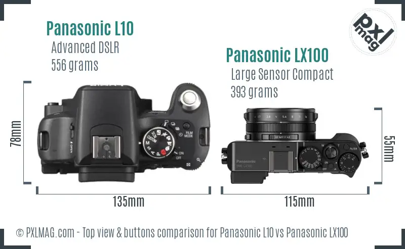 Panasonic L10 vs Panasonic LX100 top view buttons comparison