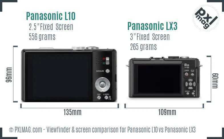 Panasonic L10 vs Panasonic LX3 Screen and Viewfinder comparison