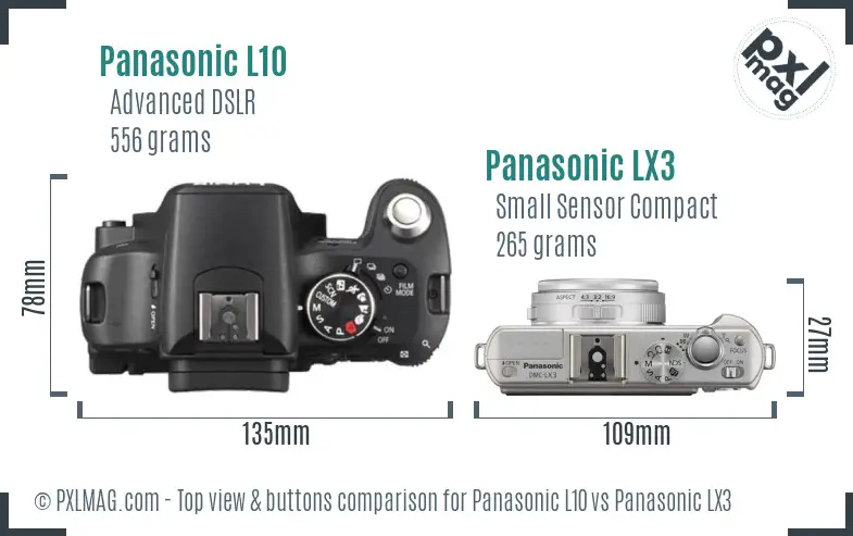 Panasonic L10 vs Panasonic LX3 top view buttons comparison