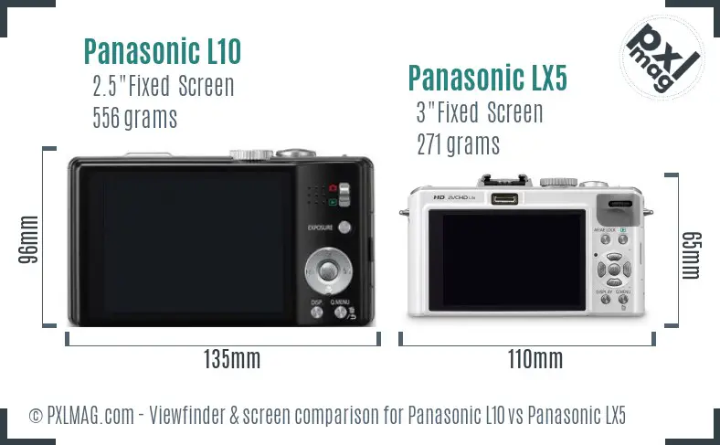 Panasonic L10 vs Panasonic LX5 Screen and Viewfinder comparison