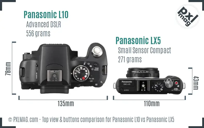 Panasonic L10 vs Panasonic LX5 top view buttons comparison