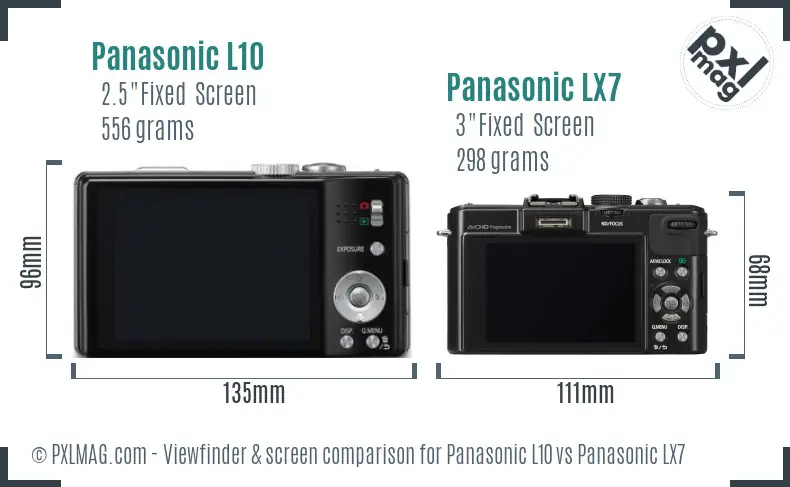 Panasonic L10 vs Panasonic LX7 Screen and Viewfinder comparison