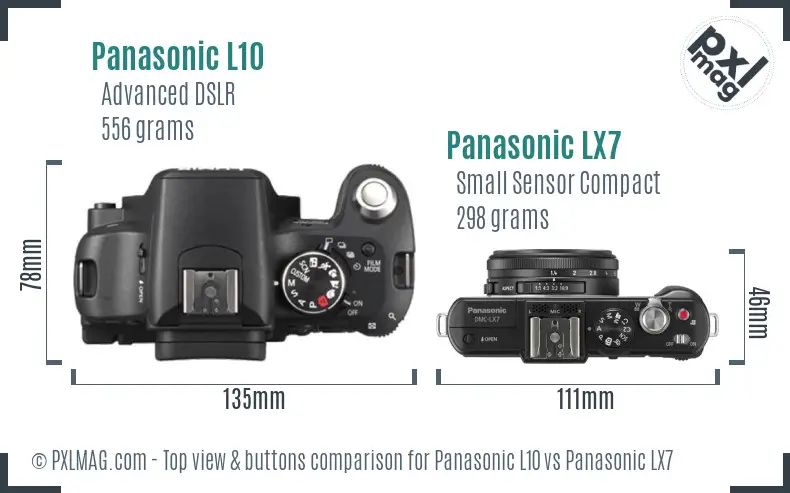 Panasonic L10 vs Panasonic LX7 top view buttons comparison