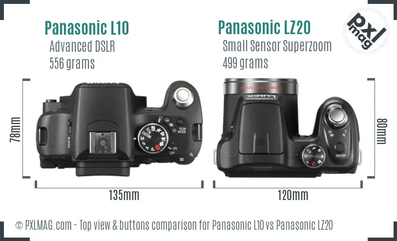 Panasonic L10 vs Panasonic LZ20 top view buttons comparison