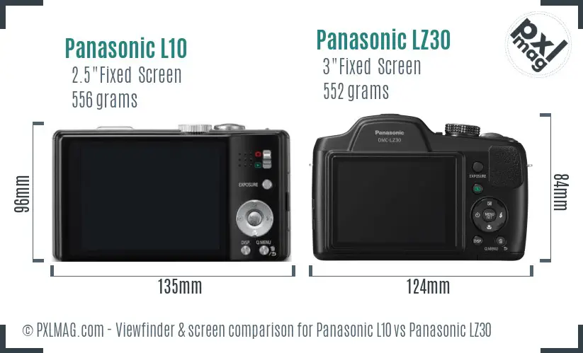 Panasonic L10 vs Panasonic LZ30 Screen and Viewfinder comparison