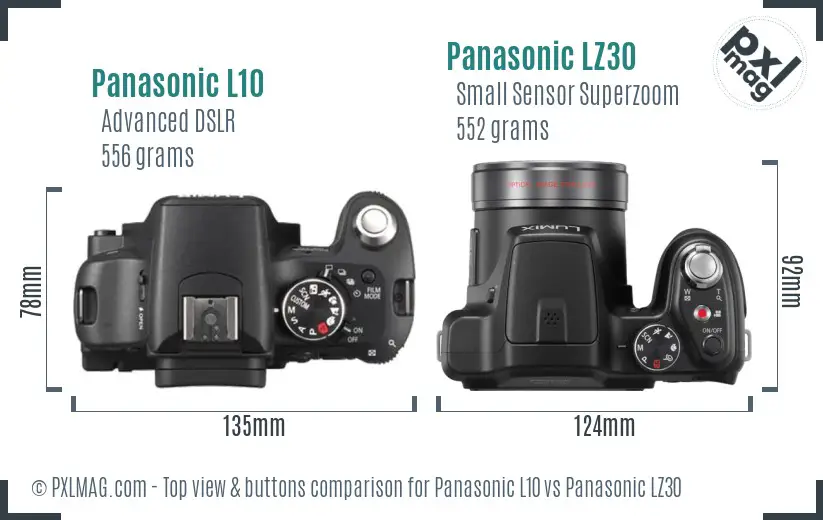 Panasonic L10 vs Panasonic LZ30 top view buttons comparison