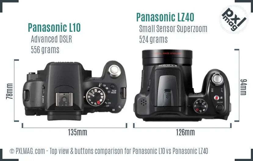 Panasonic L10 vs Panasonic LZ40 top view buttons comparison