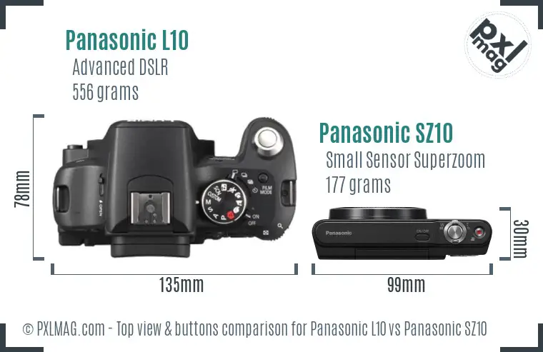 Panasonic L10 vs Panasonic SZ10 top view buttons comparison