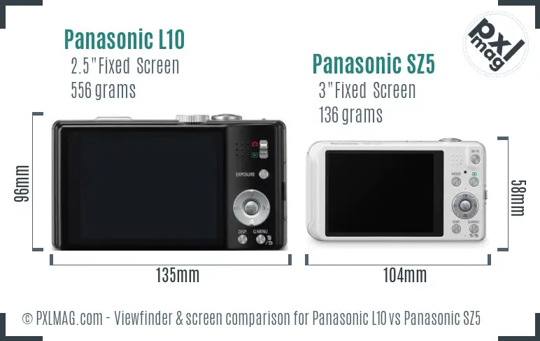Panasonic L10 vs Panasonic SZ5 Screen and Viewfinder comparison