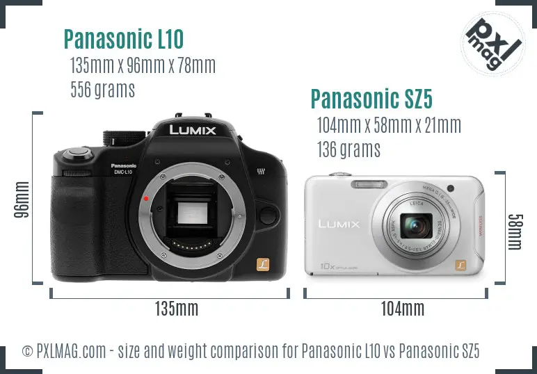 Panasonic L10 vs Panasonic SZ5 size comparison