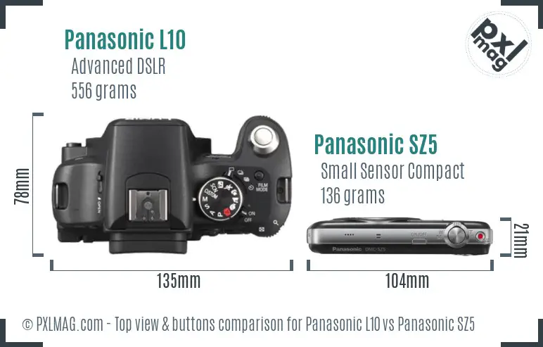 Panasonic L10 vs Panasonic SZ5 top view buttons comparison