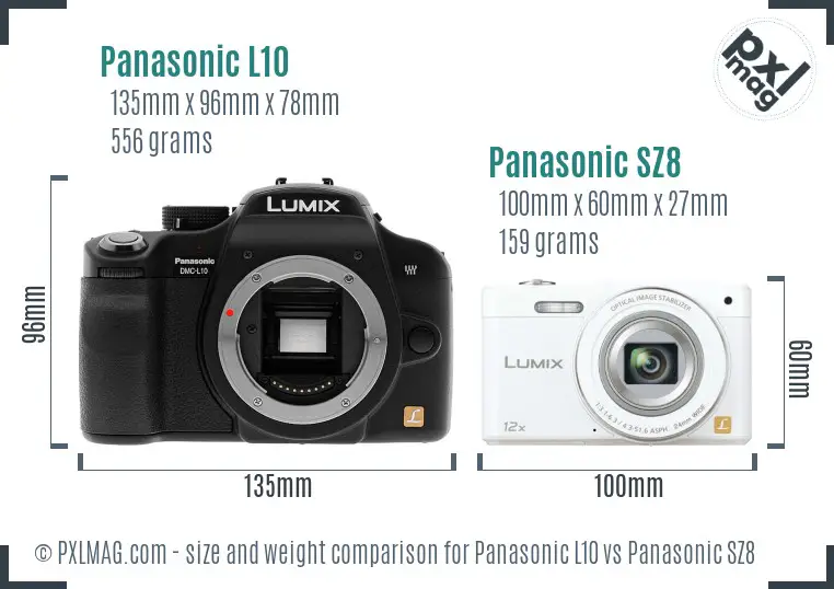 Panasonic L10 vs Panasonic SZ8 size comparison
