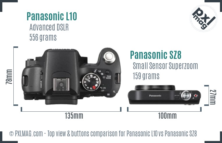 Panasonic L10 vs Panasonic SZ8 top view buttons comparison