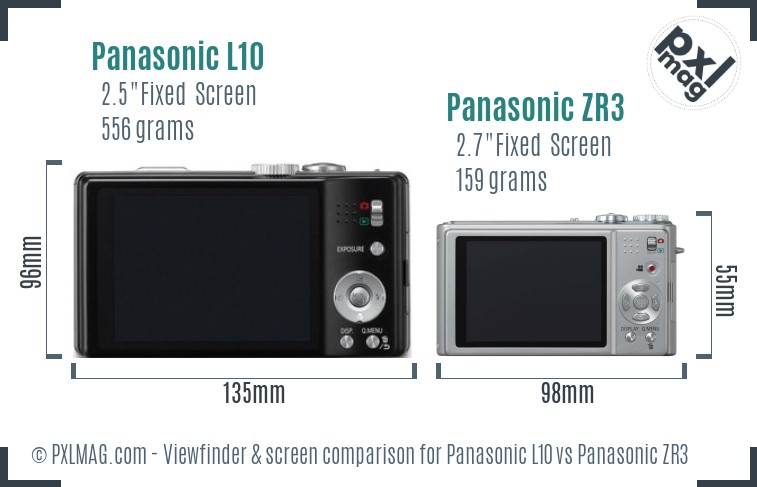 Panasonic L10 vs Panasonic ZR3 Screen and Viewfinder comparison