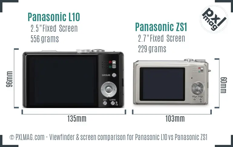 Panasonic L10 vs Panasonic ZS1 Screen and Viewfinder comparison