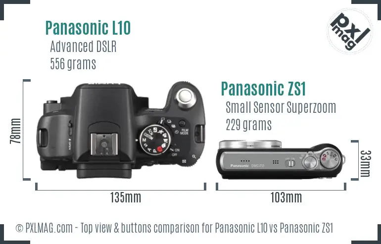 Panasonic L10 vs Panasonic ZS1 top view buttons comparison