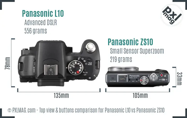 Panasonic L10 vs Panasonic ZS10 top view buttons comparison
