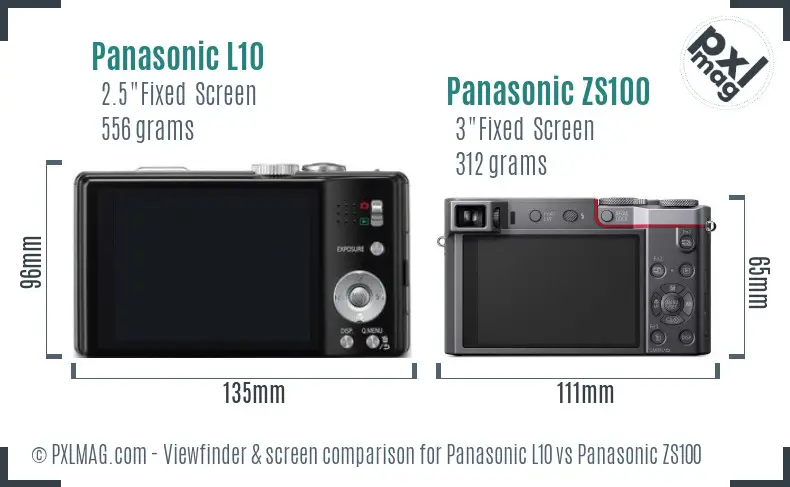 Panasonic L10 vs Panasonic ZS100 Screen and Viewfinder comparison