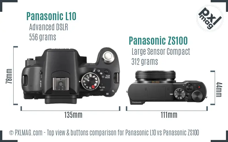 Panasonic L10 vs Panasonic ZS100 top view buttons comparison
