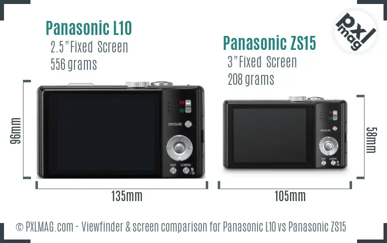 Panasonic L10 vs Panasonic ZS15 Screen and Viewfinder comparison