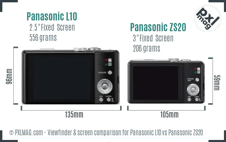 Panasonic L10 vs Panasonic ZS20 Screen and Viewfinder comparison
