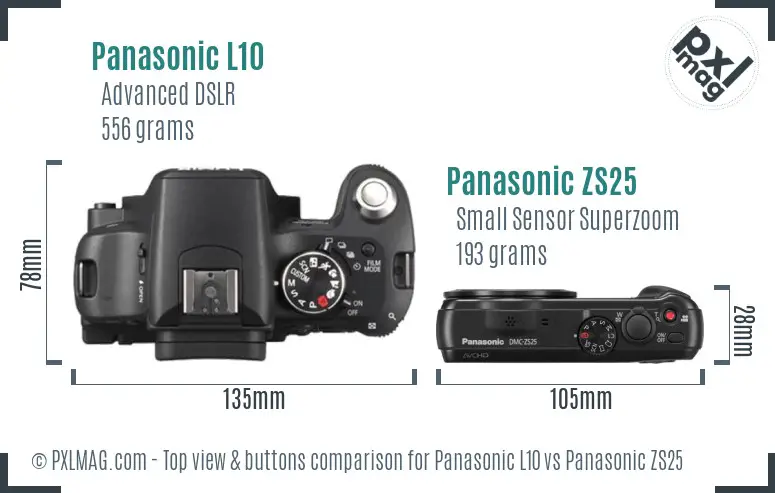 Panasonic L10 vs Panasonic ZS25 top view buttons comparison