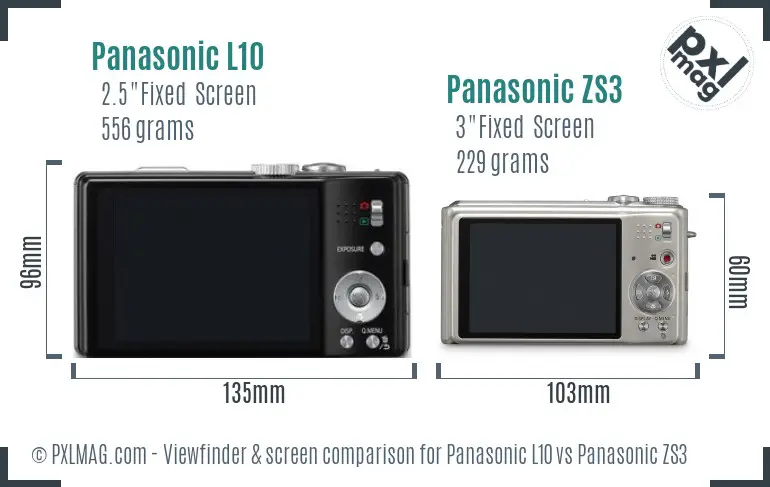 Panasonic L10 vs Panasonic ZS3 Screen and Viewfinder comparison