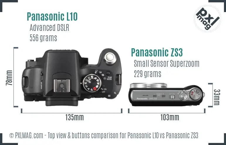 Panasonic L10 vs Panasonic ZS3 top view buttons comparison