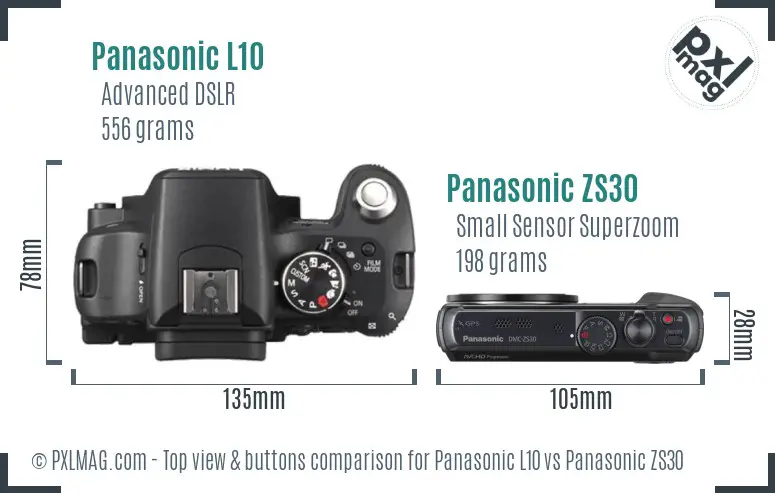 Panasonic L10 vs Panasonic ZS30 top view buttons comparison