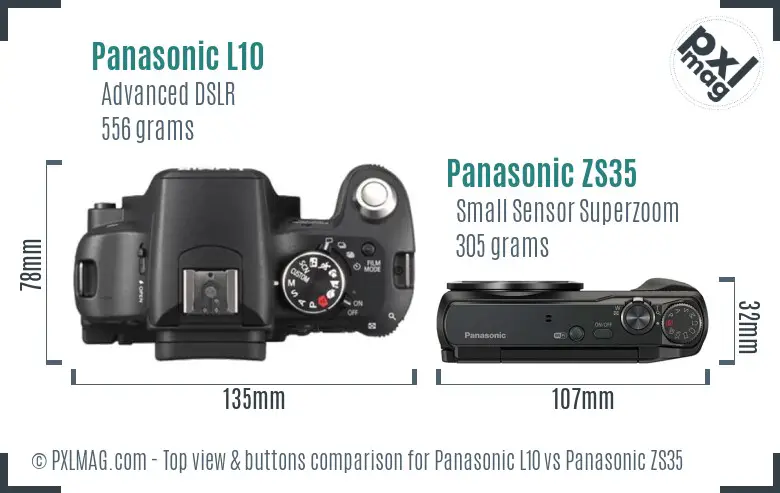 Panasonic L10 vs Panasonic ZS35 top view buttons comparison