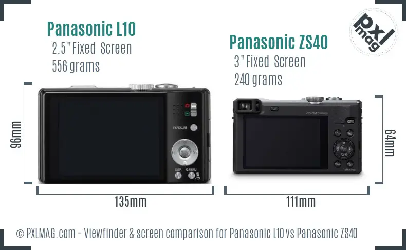 Panasonic L10 vs Panasonic ZS40 Screen and Viewfinder comparison