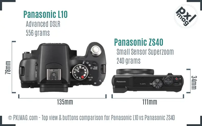 Panasonic L10 vs Panasonic ZS40 top view buttons comparison