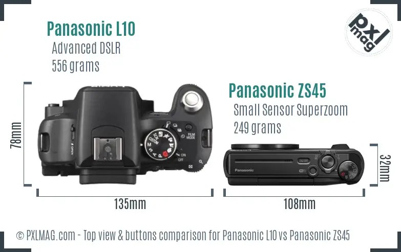 Panasonic L10 vs Panasonic ZS45 top view buttons comparison