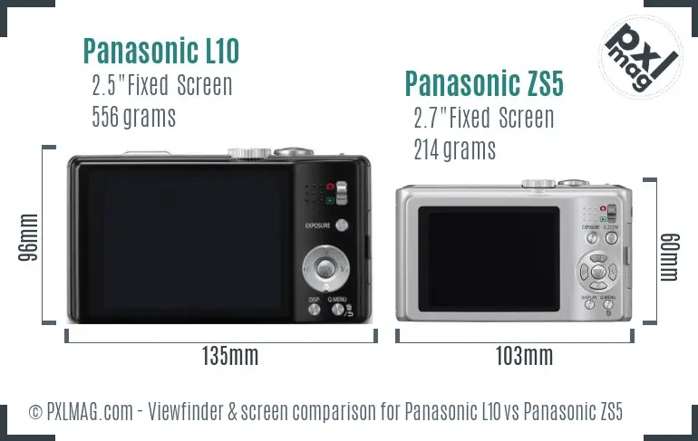 Panasonic L10 vs Panasonic ZS5 Screen and Viewfinder comparison