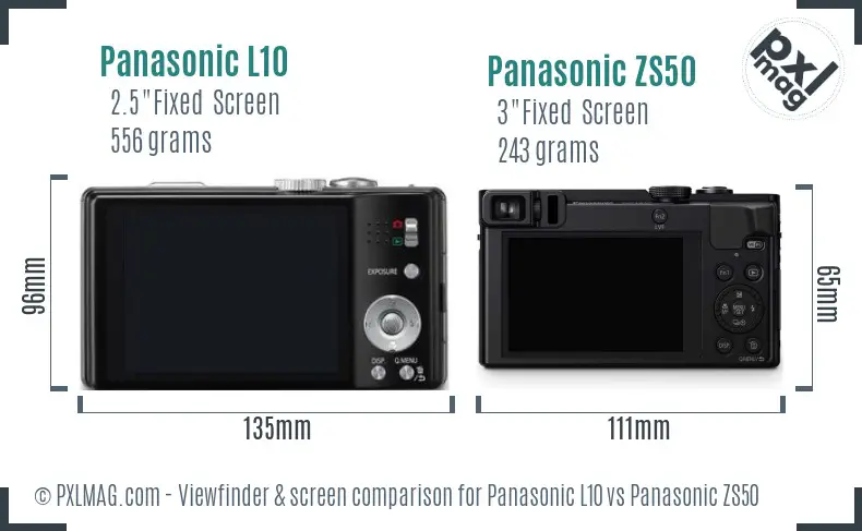 Panasonic L10 vs Panasonic ZS50 Screen and Viewfinder comparison