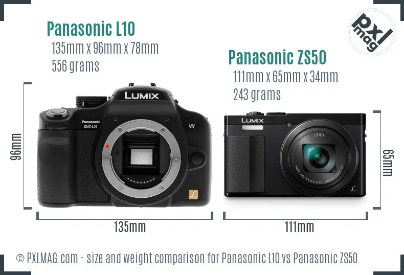 Panasonic L10 vs Panasonic ZS50 size comparison