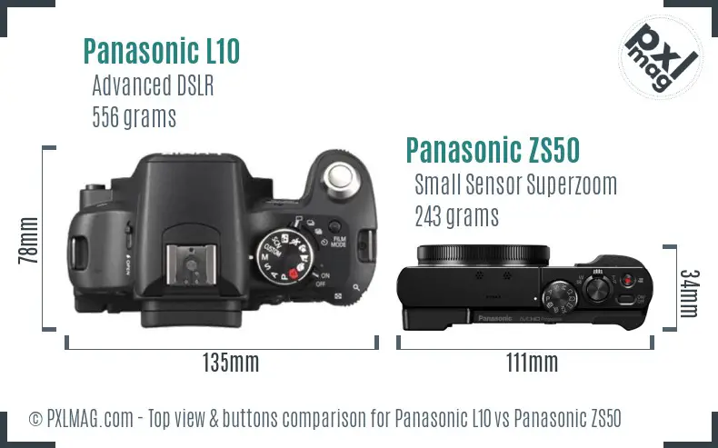 Panasonic L10 vs Panasonic ZS50 top view buttons comparison