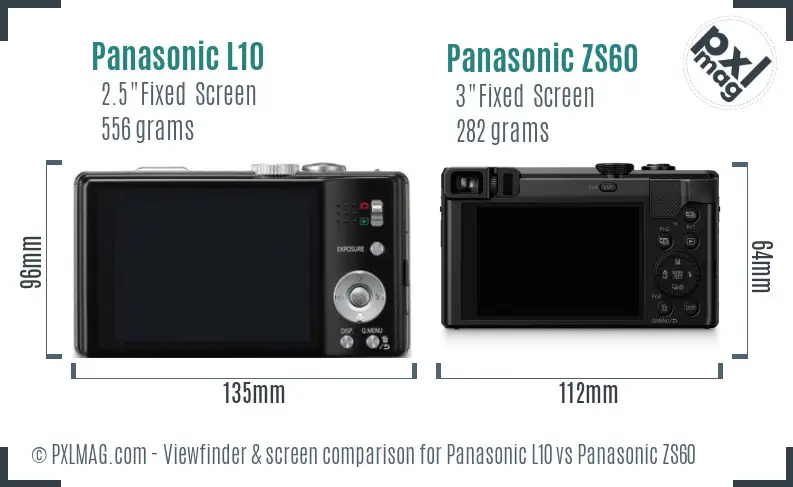 Panasonic L10 vs Panasonic ZS60 Screen and Viewfinder comparison